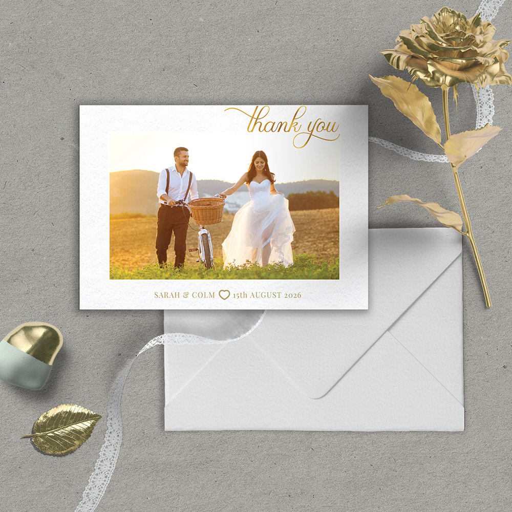 Gold Message landscape, wedding thank you card