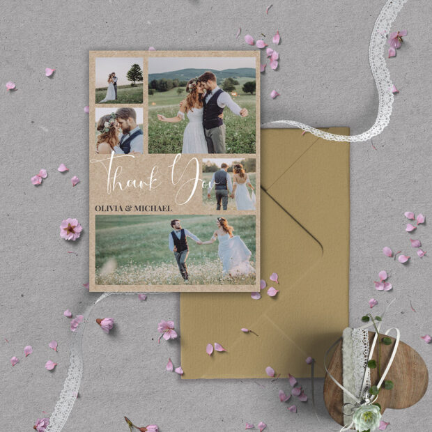 Rustic Montage, wedding thank you card by Cedar Tree.