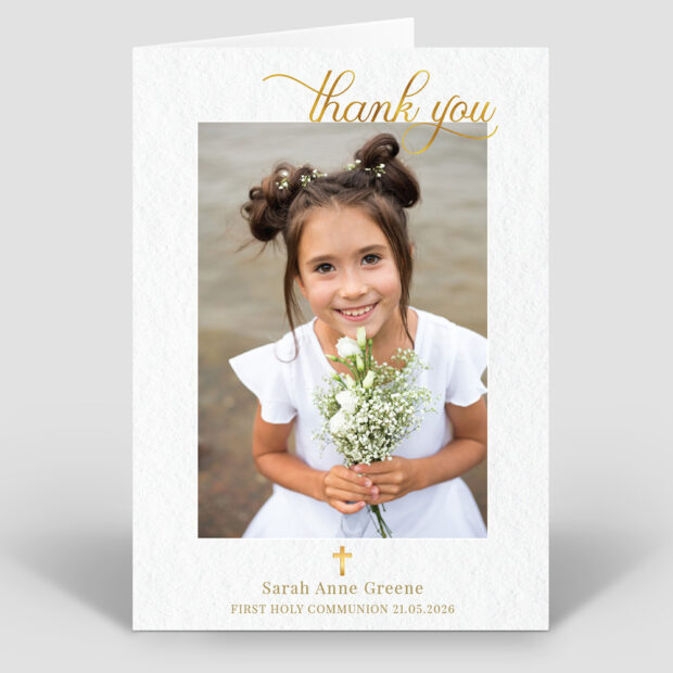 Gold Message, Communion thank you card by Cedar Tree.