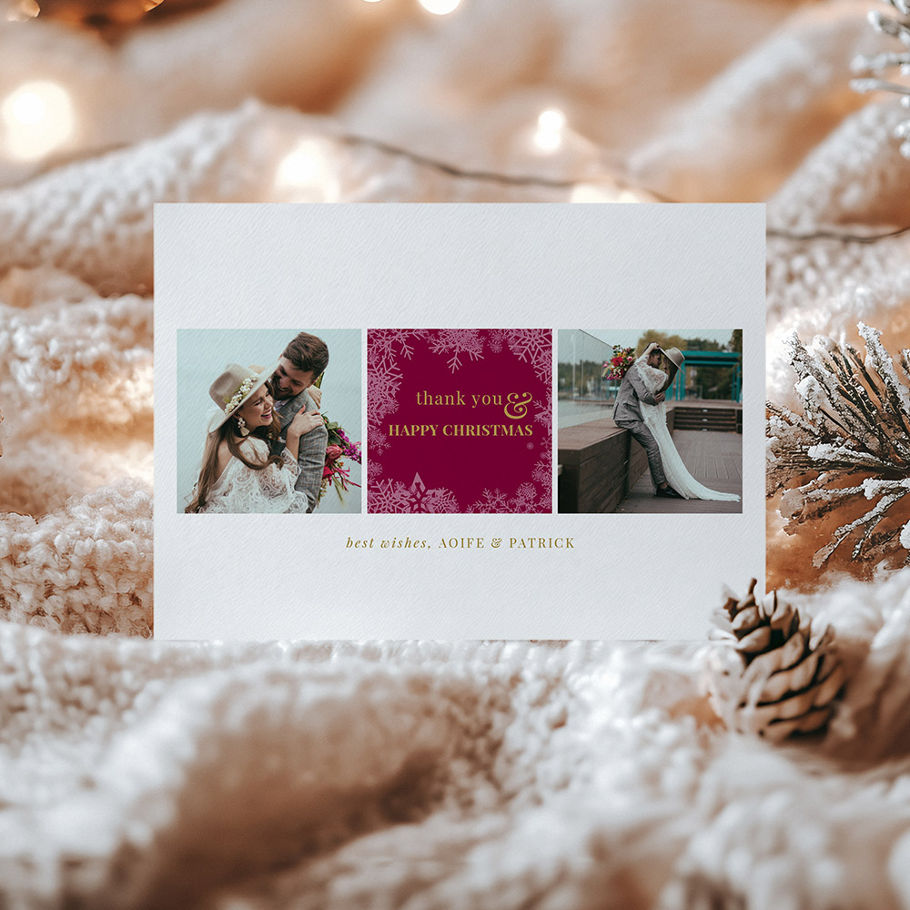 Christmas Wishes, Christmas themed wedding thank you card